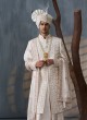 Off White Embroidered Wedding Wear Anarkali Style Sherwani